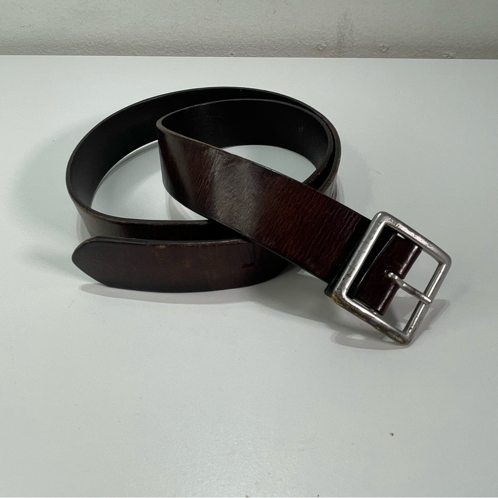 J.Crew Brown Genuine Italian  Leather Belt Made in USA Brass Buckle Distress 43'